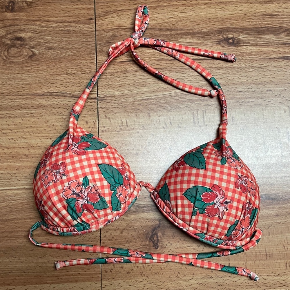 Checkered Floral Bikini Top